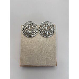 Sarah Coventry Vintage Frozen Lace Sliver Tone Clip On Filigree Earrings Signed